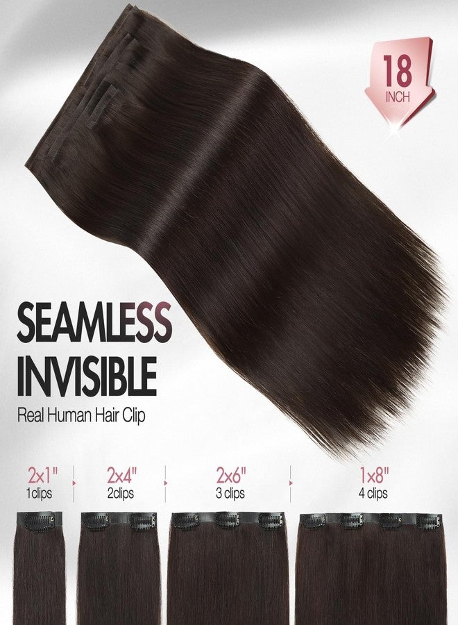 Quantum Love Invisi Edge Clip in Hair Extensions Human Hair 18Inch 110g Seamless Clip in Hair Extensions 7Pcs 14Clips Invisible PU Skin Weft Brown Remy Human Hair Extensions - Image 2